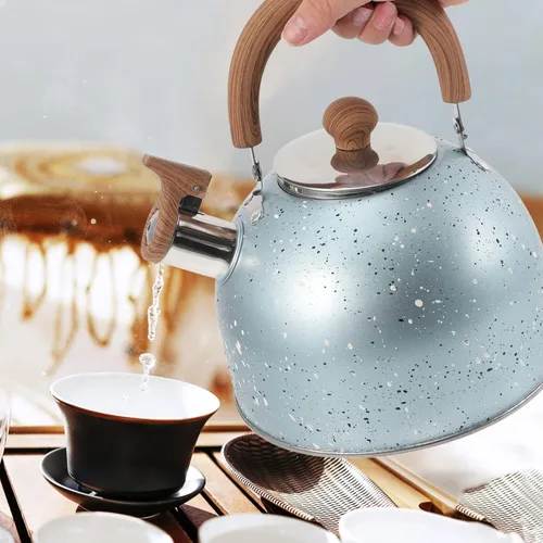 Vista 9 de Hemoton Hervidor de té de acero inoxidable con silbido, hervidor de agua, hervidor de café con mango ergonómico para hervir agua, 2 L, color azul
