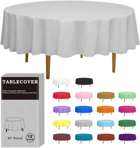 Vista 24 de D&Z - Juego de 6 manteles de plástico desechables, manteles redondos negros envueltos individualmente para interiores y exteriores, cubierta de mesa