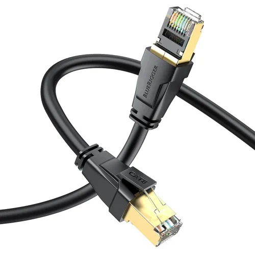 Vista 12 de BlueRigger Cable Ethernet plano CAT8 – 35 pies (40 Gbps, 2000 MHz, RJ45) CAT 8 Cable de conexión LAN de red de Internet de alta velocidad