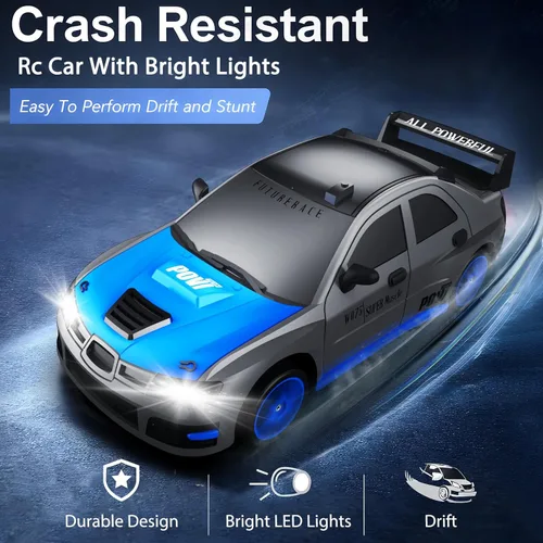 Vista 5 de Auto de control remoto RC Drift Car 2.4GHz Escala 1:24 4WD 15KM/H Modelo de vehículo de alta velocidad con luces LED Neumático de Derrape Coche