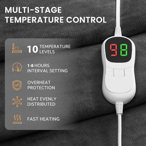 Vista 3 de Chal de manta eléctrica con calefacción: Poncho térmico - Manta con capucha para llevar con capucha Sherpa con 10 niveles de calor y múltiples