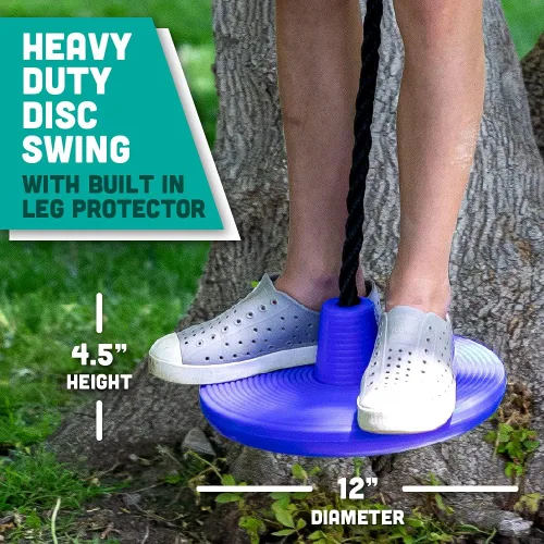 Vista 4 de Squirrel Products Columpio de árbol de plástico resistente - Columpio de cuerda de disco con protectores de piernas - Adiciones y reemplazos - Azul
