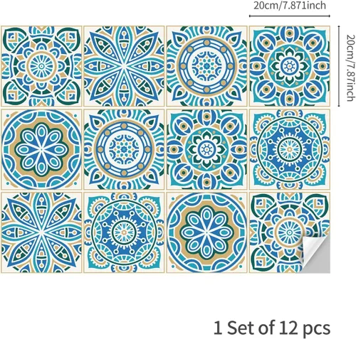 Vista 24 de Lukery Azulejo de despegar y pegar, impermeable, para cocina, mandala, azulejos autoadhesivos, azulejos de PVC, azulejos de pared, azulejos