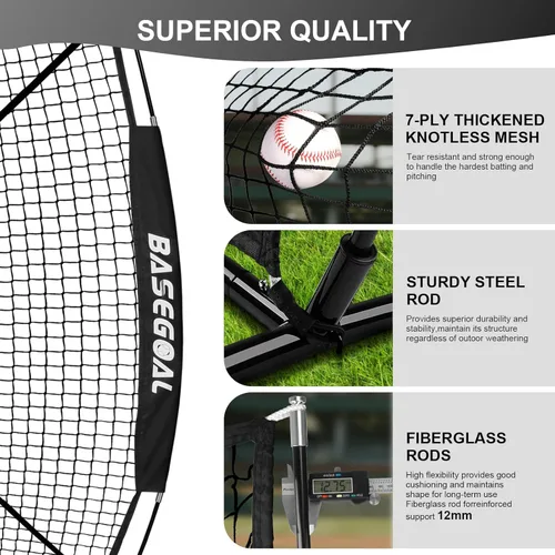 Vista 2 de BaseGoal 6'×6' Baseball Softball Practice Net,Baseball Backstop,with Batting Tee,Ball Caddy,for Hitting Pitching Batting Catching with Bow