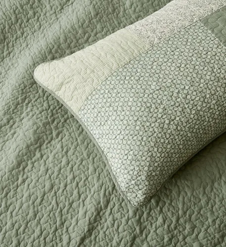 Vista 5 de Chezmoi Collection Elm - Juego de edredón de 3 piezas de retazos - Colcha floral verde a rayas - Colcha reversible ligera de algodón prelavado