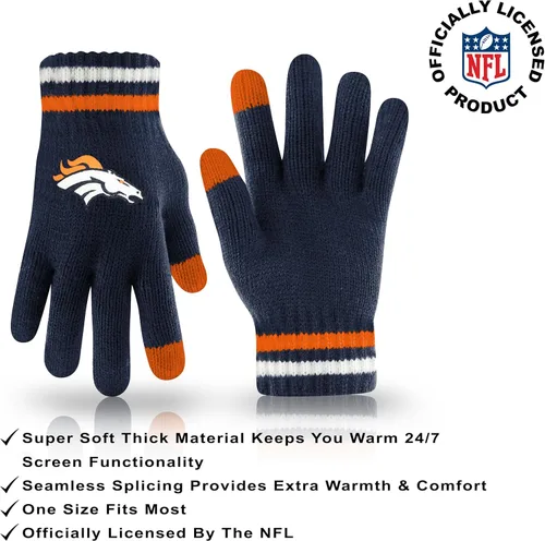 Vista 53 de Ultra Game Adults NFL Official Super Soft Team Stripe Winter Beanie Knit Hat with Extra Warm Touch Screen Gloves