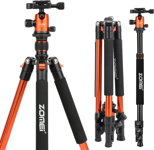 Vista 10 de Zomei Q555 - Trípode de cámara de 62.5 pulgadas, trípode de viaje portátil de aluminio ligero y compacto con cabezal de bola de 360 grados para Vlog