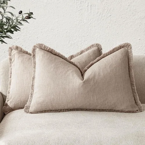 Vista 14 de Foindtower Juego de 2 fundas de cojín decorativas de lino con flecos, funda de cojín acogedora y bohemia con borlas, funda de almohada decorativa