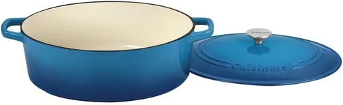Vista 2 de Cuisinart Chef's Classic - Cacerola de hierro fundido esmaltada, ovalada, tapa redonda (Azul gradiente, 7 cuartos de galón)