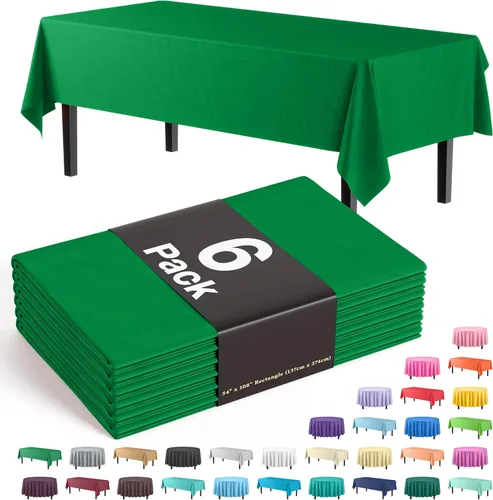 Vista 55 de Party Solids Paquete de 6 manteles de plástico prémium de 54 pulgadas x 108 pulgadas. Cubierta de mesa rectangular de plástico - Aqua
