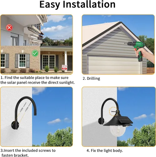 Vista 7 de Auzev Farolas Solares para Exteriores Luz Solar Retro de Granja con 3 Modos de Iluminación y Sensor de Movimiento, Montaje en Pared Impermeable