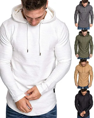 Vista 2 de Moderna sudadera deportiva de vellón con capucha, para hombres, jersey de lana unicolor sin botones.