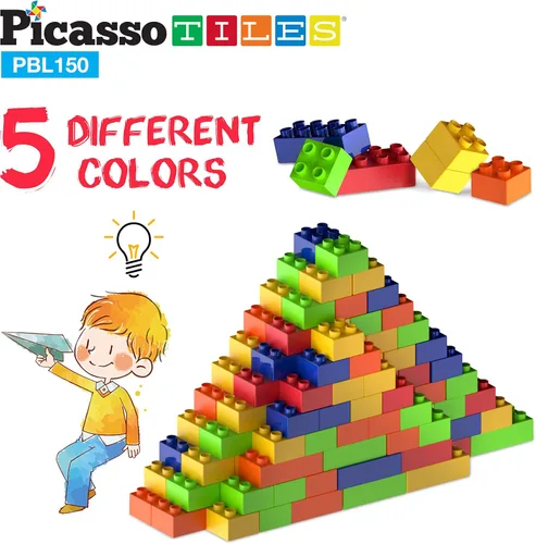 Vista 6 de PicassoTiles Juego de 150 piezas de bloques de construcción de ladrillos de construcción grandes, juego de ladrillos STEM, juego de aprendizaje