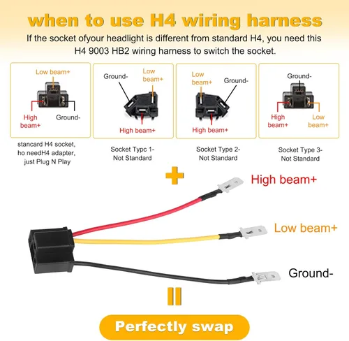 Vista 4 de Faros delanteros de 4 x 6, 2 unidades con enchufe H4 compatible con los siguientes modelos: Peterbilt Rectangular H4651 H4652 H4656 H6545 H4666