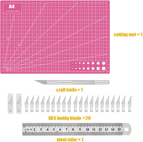 Vista 2 de Alfombrilla de Costura Autorreparable, Kit de Cuchillo de Manualidades de Tallado de Precisión Exacto para Trabajo de Arte DIY, Corte, Hobby, Rosa