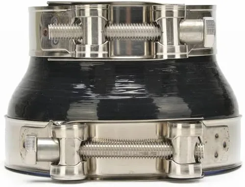 Vista 2 de Acoplador reductor recto universal de 4 capas de manguera de silicona con abrazaderas de perno en T, acero inoxidable 304