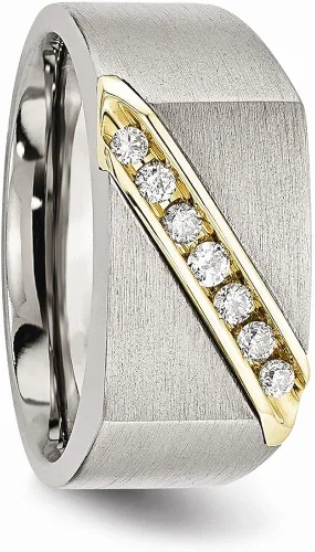 Vista 5 de Sonia Jewels - Anillo de titanio para hombre, diamante cepillado de 14 quilates (0,2 quilates)