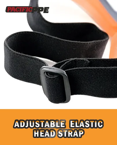 Vista 5 de PACIFIC PPE Gafas de seguridad de visión amplia, gafas con lentes envolventes antivaho y antiarañazos, correa ajustable, ideales para laboratorio