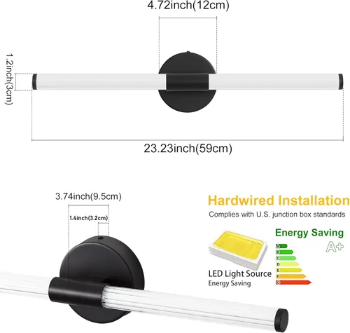 Vista 7 de Juego de 2 apliques de pared para baño con cableado fijo, regulables, LED 5CCT, accesorios de iluminación para baño sobre espejo, iluminación