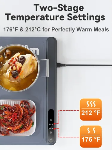 Vista 3 de Bandeja de calentamiento de alimentos extragrande con control de temperatura ajustable, tapete calentador eléctrico para bufés, restaurantes