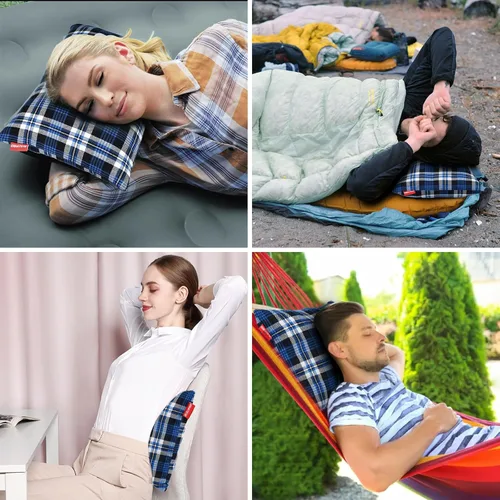 Vista 7 de Almohada para acampar al aire libre, ligera, comprimible, fundas de almohada de viaje de franela, funda de almohada extraíble lavable para acampar