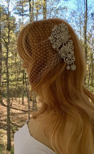 Vista 6 de Bride Wedding Birdcage Veil Short White Lace Bridal Veil with Comb