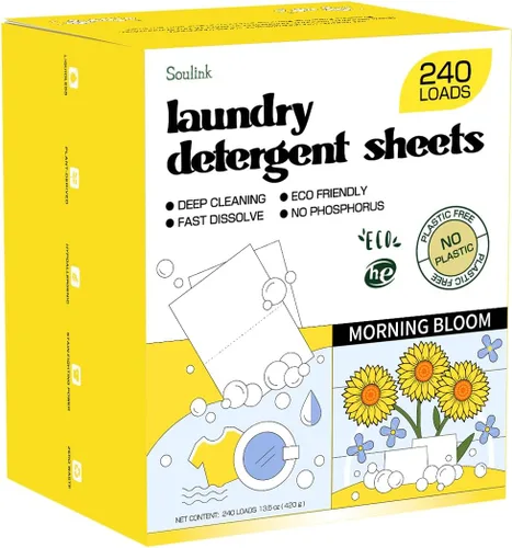 Vista 8 de Soulink Hojas de detergente para ropa con aroma a ropa recién lavada 240 cargas, tiras de detergente ecológicas para viajes y hogar - Sin envases