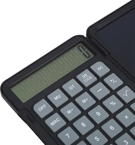 Vista 5 de plplaaoo Pantalla LCD de 12 dígitos calculadora cargable con tabla de escritura portátil plegable, calculadora con tableta de escritura, suministros