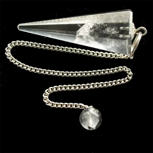 Vista 2 de Wixine 1 péndulo de cristal blanco de cristal de cuarzo para radiestesia, Plata, Cuarzo