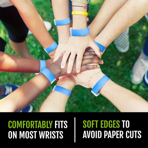 Vista 5 de WristCo - Pulseras de Tyvek color azul neón para eventos, cómodas pulseras de papel resistentes a desgarros para identificación en conciertos
