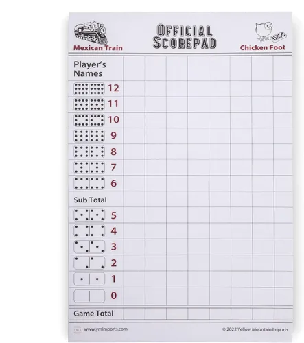 Yellow Mountain Imports Paquete de 3 marcadores de dominó de tren mexicano y pie de pollo, 180 hojas