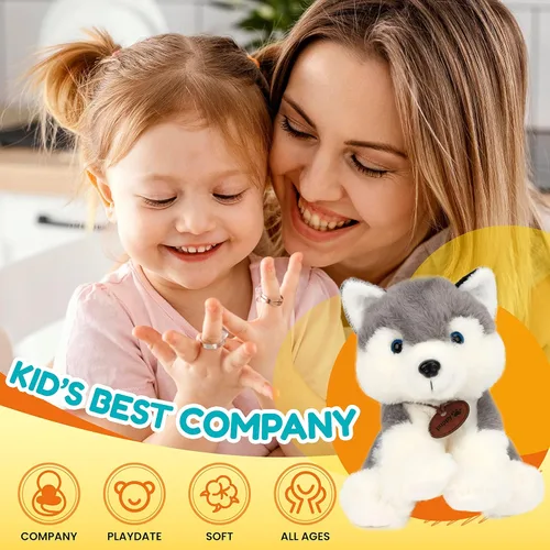 Vista 6 de Easfan Realista de peluche Husky suave para cachorros, juguete realista para perro, regalo de cumpleaños para niños y niñas, 9 pulgadas