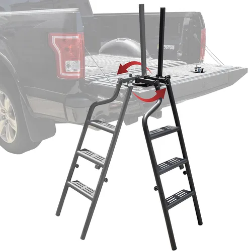 Vista 2 de Escalera plegable de 45 pulgadas para puerta trasera de camioneta con asa de agarre, giratoria de 360°, resistente, universal, plegable