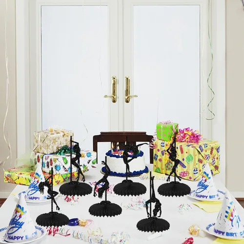 Vista 4 de ZHUOWEISM 6 piezas de centro de mesa de panal de abeja con glitter negro para despedidas de soltera, despedidas de casada, fiesta de cumpleaños