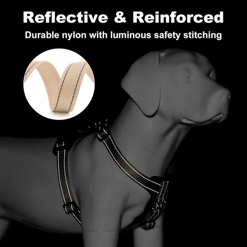 Vista 4 de Plutus Pet Adjustable No Pull Dog Harness with Leather Accents, Heavy Duty Reflective Nylon Vest for Training, Hiking, Easy Walk Harness for Small