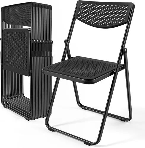 Vista 10 de VINGLI Sillas plegables de plástico, cómoda silla plegable con asiento de malla transpirable y marco de metal resistente, capacidad de 350 libras