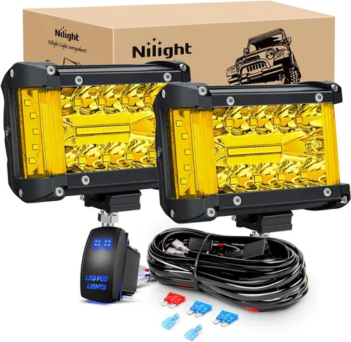 Vista 11 de Nilight - 2 luces LED de triple fila de 4 pulgadas, 60W y 6000LM y haz amplio combinado, barra de luz con soporte de montaje tipo pilar-A y kit