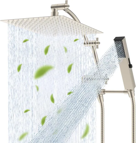 Vista 24 de Hibbent Cabezal de ducha de lluvia de 8 pulgadas de metal completo Certificado CUPC, Combo de cabezal de ducha doble, varita de ducha manual de alta