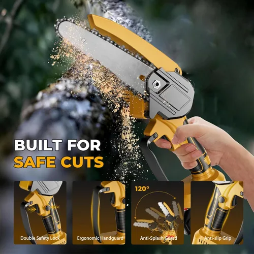 Vista 6 de Sierra de poste inalámbrica 2 en 1 y mini motosierra, sierra de árbol de 6 pulgadas con poste de extensión de 4.4 pies, cabezal multiángulo, 2