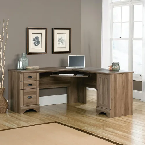 Vista 2 de Sauder Harbor View Computer Desk, 66.14"D x 66.14"W x 30.28"H , Salt Oak finish