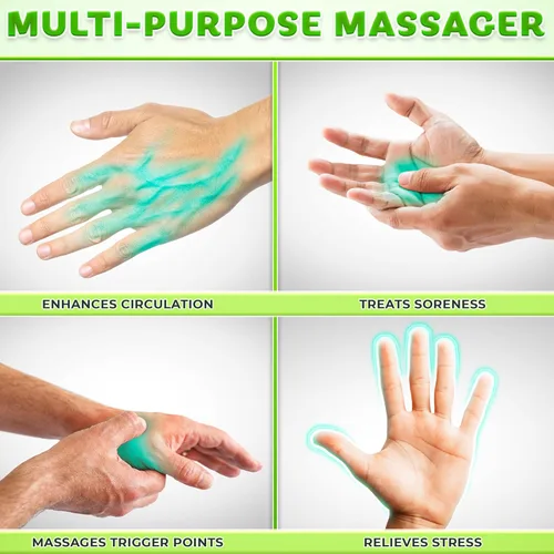 Vista 5 de EcoEarth Juego de masajeador de dedos y manos, 1 rodillo de masaje de doble cara, 6 anillos de masaje para dedos, comodidad de tejido profundo