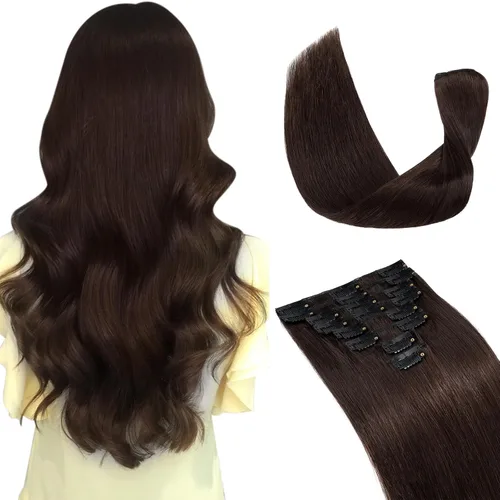Vista 21 de Extensiones de cabello con clip, cabello humano Remy, extensiones de cabello largo lacio de una pieza con 5 clips, con gancho para colgar