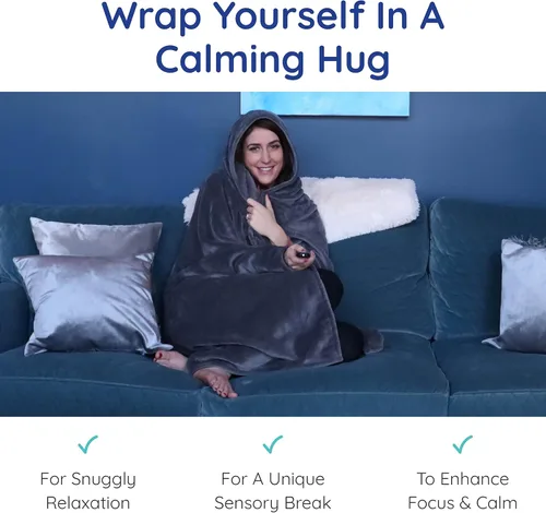 Vista 2 de Fun and Function - Manta con capucha con peso - Jóvenes y adultos - Puede ayudar a mejorar la concentración - 60 pulgadas de largo x 59 pulgadas