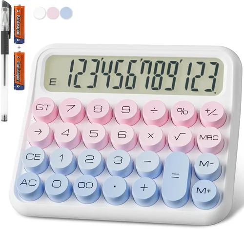 Vista 9 de DECKLIT Calculadora de escritorio con batería, pantalla LCD extra grande de 12 dígitos, botones grandes fáciles de presionar, pantalla de Rosa