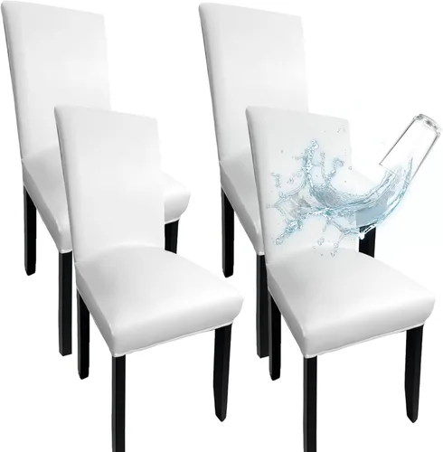 Vista 11 de Fundas de Silla de Cuero para Sillas de Comedor, Juego de 4, Fundas Super Elásticas Impermeables para Sillas de Cocina, Fundas de Silla de Comedor