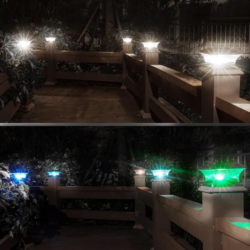 Vista 4 de HUYIENO Luces solares para exteriores con casquillo de poste para exteriores, iluminación LED, 9 modos de luz, blanco brillante/7 modos