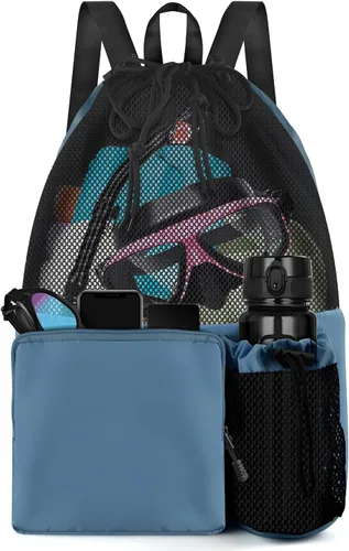 Vista 9 de BROTOU Mochila de playa para natación con bolsillo húmedo de malla y cordón, bolsas para nadar, gimnasio