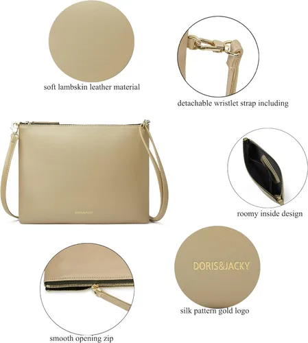 Vista 3 de DORIS&JACKY Bolso de mano de piel de cordero para mujer, grande, suave, con correa