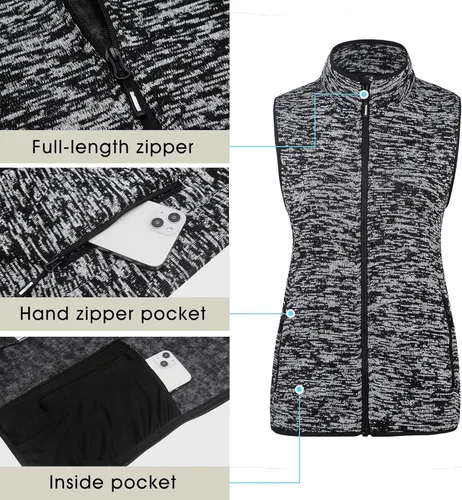Vista 5 de Spoear con cierre para mujer chaleco con bolsillos de cierre ATHLETIC sudadera de forro polar chaleco sin mangas suéter chamarra