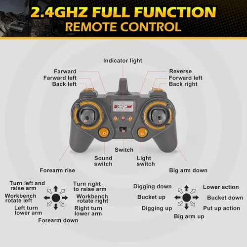 Vista 6 de kolegend - Excavadora RC de 22 canales, pala de metal, brazos independientes, escala 1/14, vehículos de construcción con control remoto profesional